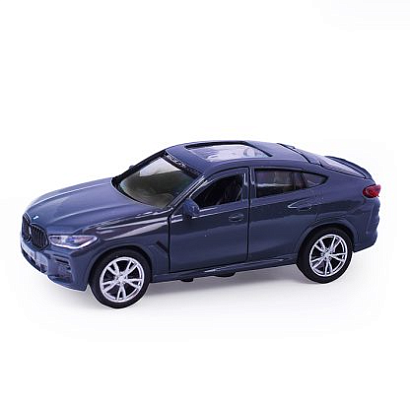 Машина металл BMW X6 12 см, (двери, багаж, темно серый) инерц, в коробке