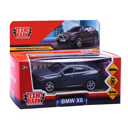 Машина металл BMW X6 12 см, (двери, багаж, темно серый) инерц, в коробке