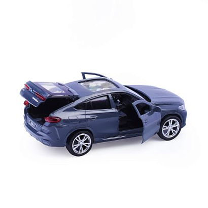 Машина металл BMW X6 12 см, (двери, багаж, темно серый) инерц, в коробке