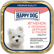 Happy dog, паштет для собак, ягненок с печенью, сердцем и рисом, 125 г
