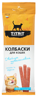 TiTBiT Лакомство д/кошек Двойное удовольствие Колбаски лосось и форель 45г