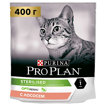Pro Plan, для стерил. кошек и кастр. котов старше 1 г. для поддержания здоровья почек, лосось, 400 г