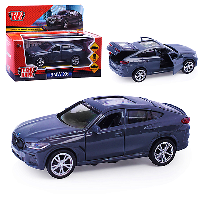Машина металл BMW X6 12 см, (двери, багаж, темно серый) инерц, в коробке