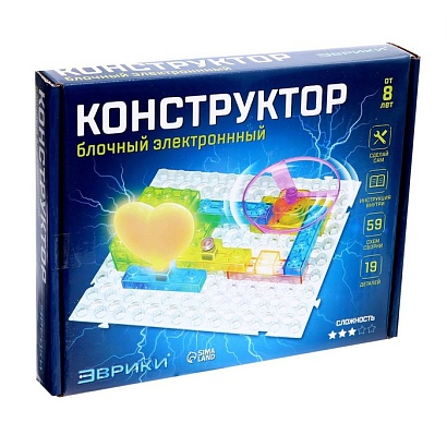 ЭВРИКИ Конструктор блочный-электронный "В мире электроники", 59 схем, 19 деталей