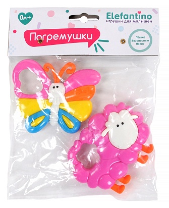 Погремушка "Elefantino" (2 шт. в упак.) Легкие, с удобным захватом, в/п на хэдере 15*5 см